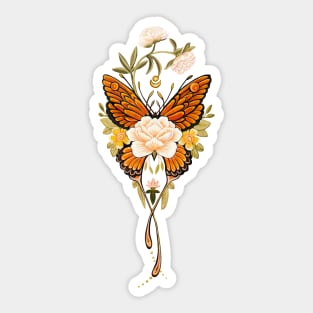 Butterfly peonies tattoo drawing Sticker